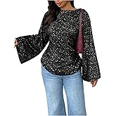 SHENHE Women's Plus Size Sparkly Sequin Bell Long Sleeve Tops Glitter Boat Neck Tie Back Dressy Blouses