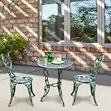 TANGZON 3 Pieces Patio Bistro Set - Cast Aluminum Table & 2 Chairs Green view 9