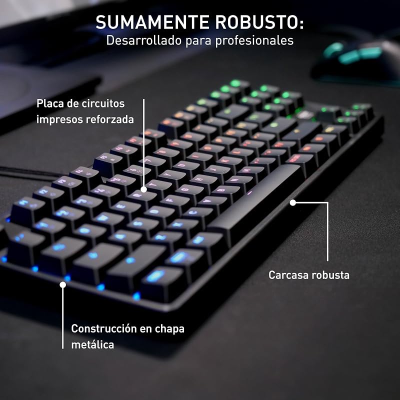 XTRFY K4V2 TKL, Teclado Gaming con Cable sin Bloque Numérico, Disposición Francia (AZERTY), Iluminación RGB, Switches Mecánicos MX2A RED, Negro
