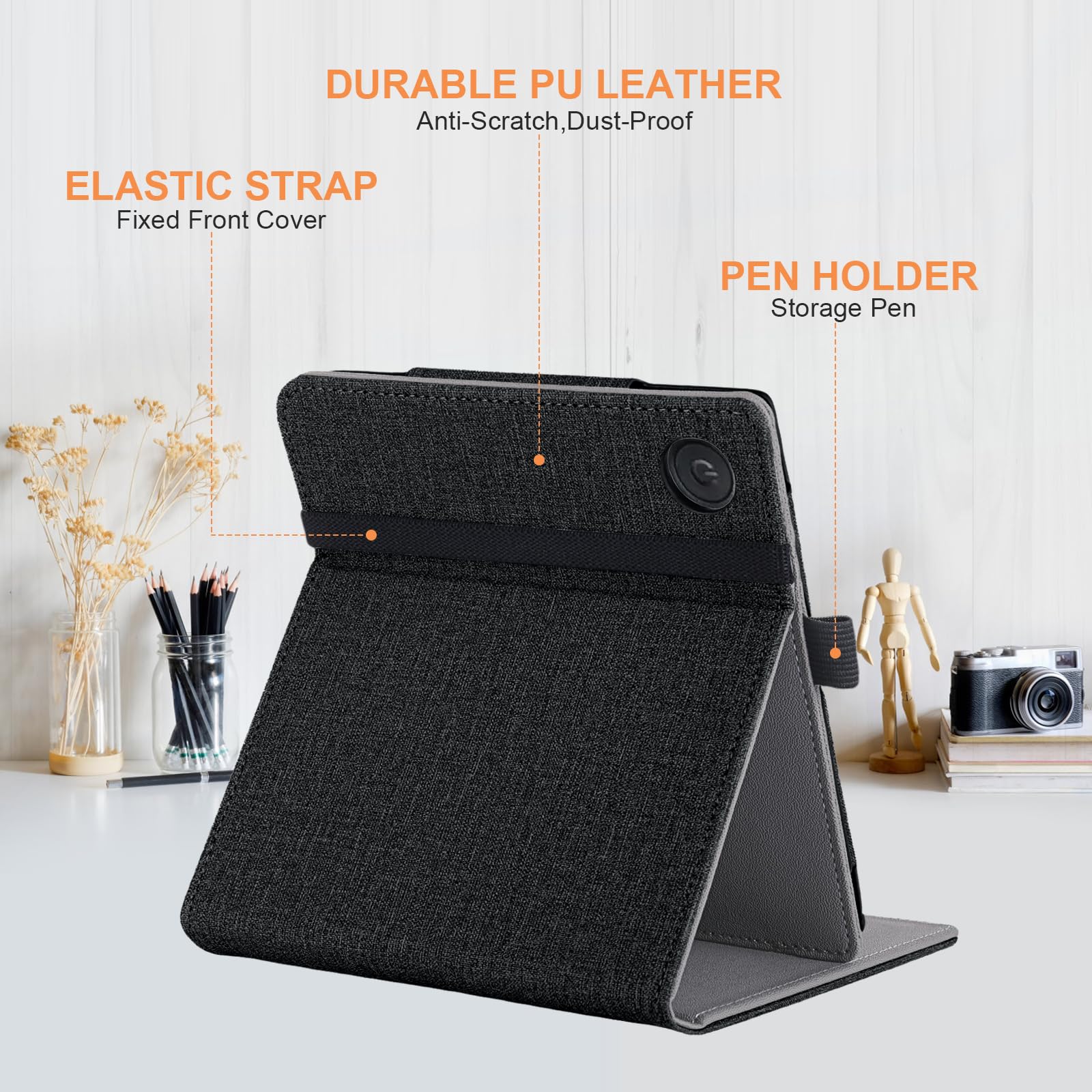 for Kobo Libra Colour Case with Pen Holder,Sleep Cover for Kobo Libra 2 Case with Hand Strap,Black
