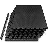 ProsourceFit Exercise Puzzle Mat 1-inch, Checkered EVA Foam Floor Tiles w/Non-Slip Texture, Interlocking Design for Adjustable Gym Surfaces, Shock Absorbing, Black, 24 SQ FT - 6 Tiles