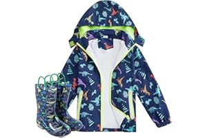 Twistover Boys Rain Jacket and Boots Set Kids Rain Coat with Detachable Hood Windbreaker for Toddler Windproof Waterproof