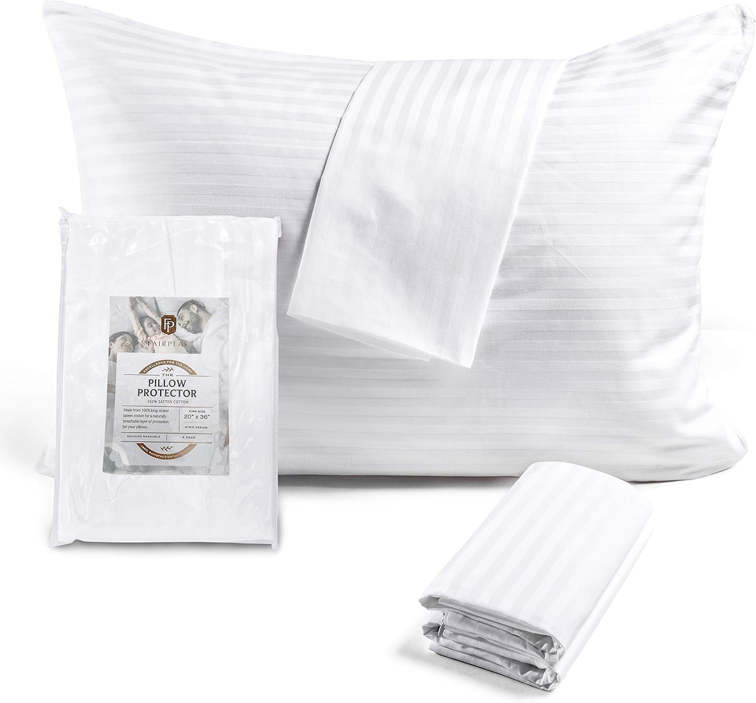 Fairpeak Soft Zippered Pillow Protectors Covers Case (King, 20x36) - 4 Pack, Anti Allergy Hypoallergenic 100% Cotton Sateen Covers, Luxury Hotel Quality: Home & Kitchen
