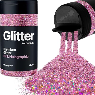 Hemway Holographic Pink Glitter Shaker 130g Chunky Glitter for Resin Crafts