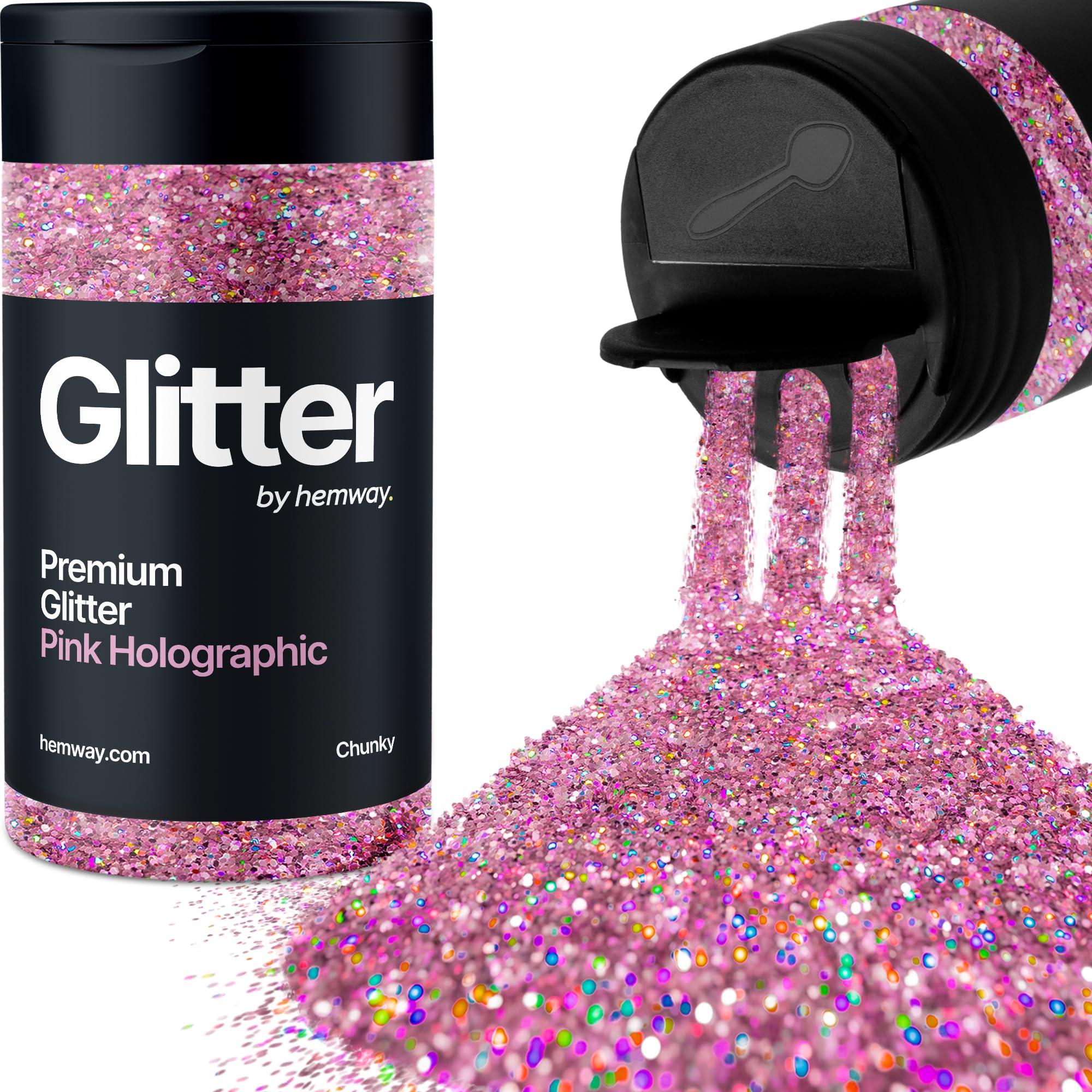 Holographic Pink Glitter Shaker, 130g Chunky Glitter, Crafts 1/40" Metallic Flake Pink Sequins, Resin & Epoxy Crafts, Decorating, Halloween, Christmas Nail, Face, Hemway