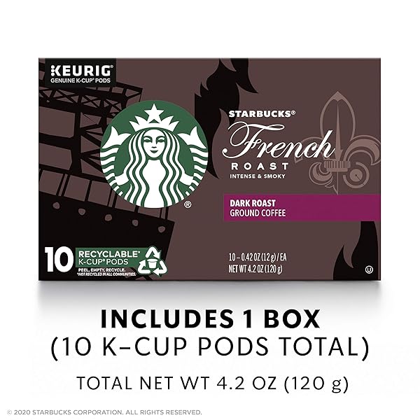 STARBUCKS DARK ROAST K-CUP COFFEE PODS — FRENCH ROAST FOR KEURIG BREWERS — 1 BOX (10 PODS)
