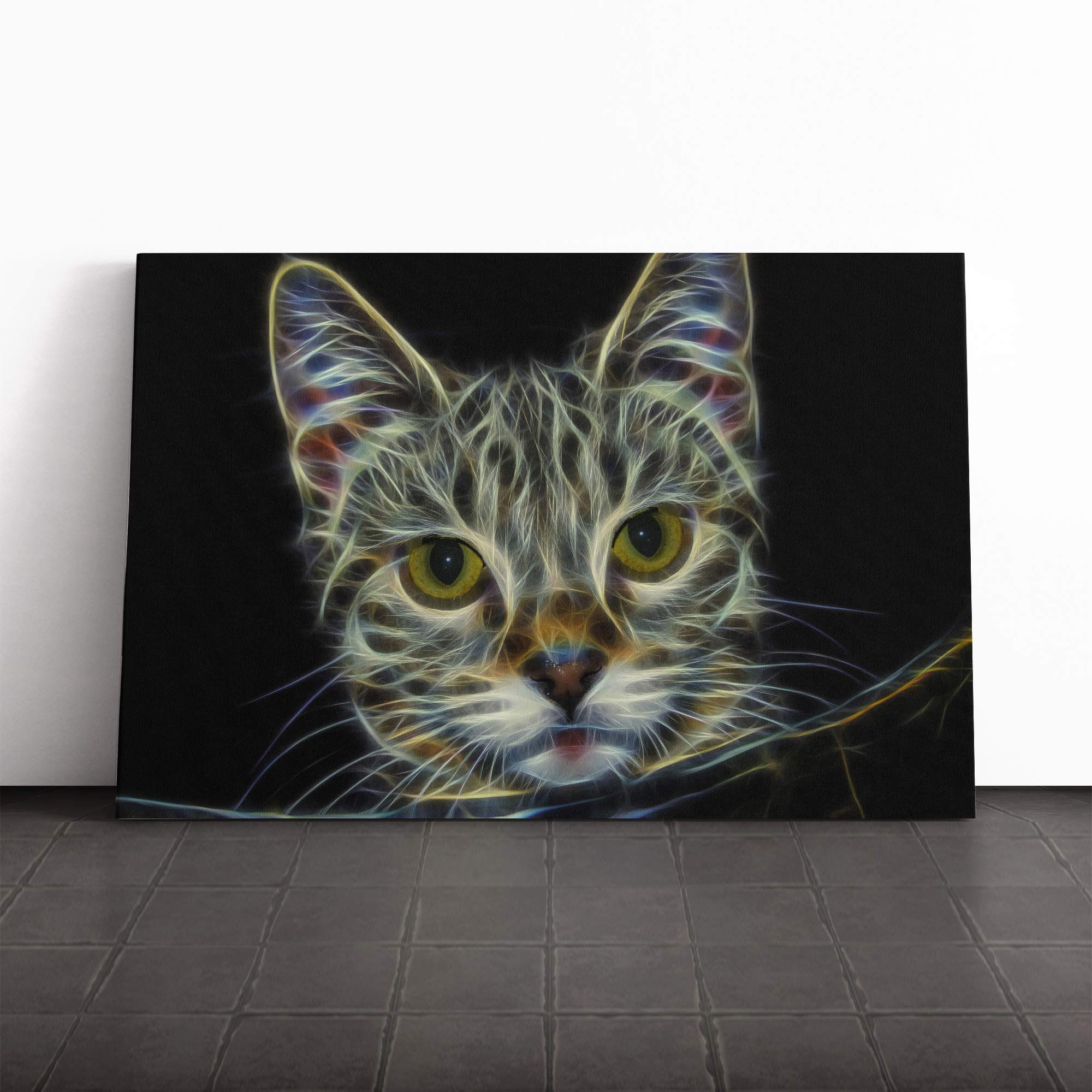 Digital Cat Canvas Print | Gallery Wrapped 30mm Frame Wall Art | 20x14 inches | Ready to Hang | Modern Animals Picture | Living Room Bedroom Lounge Office
