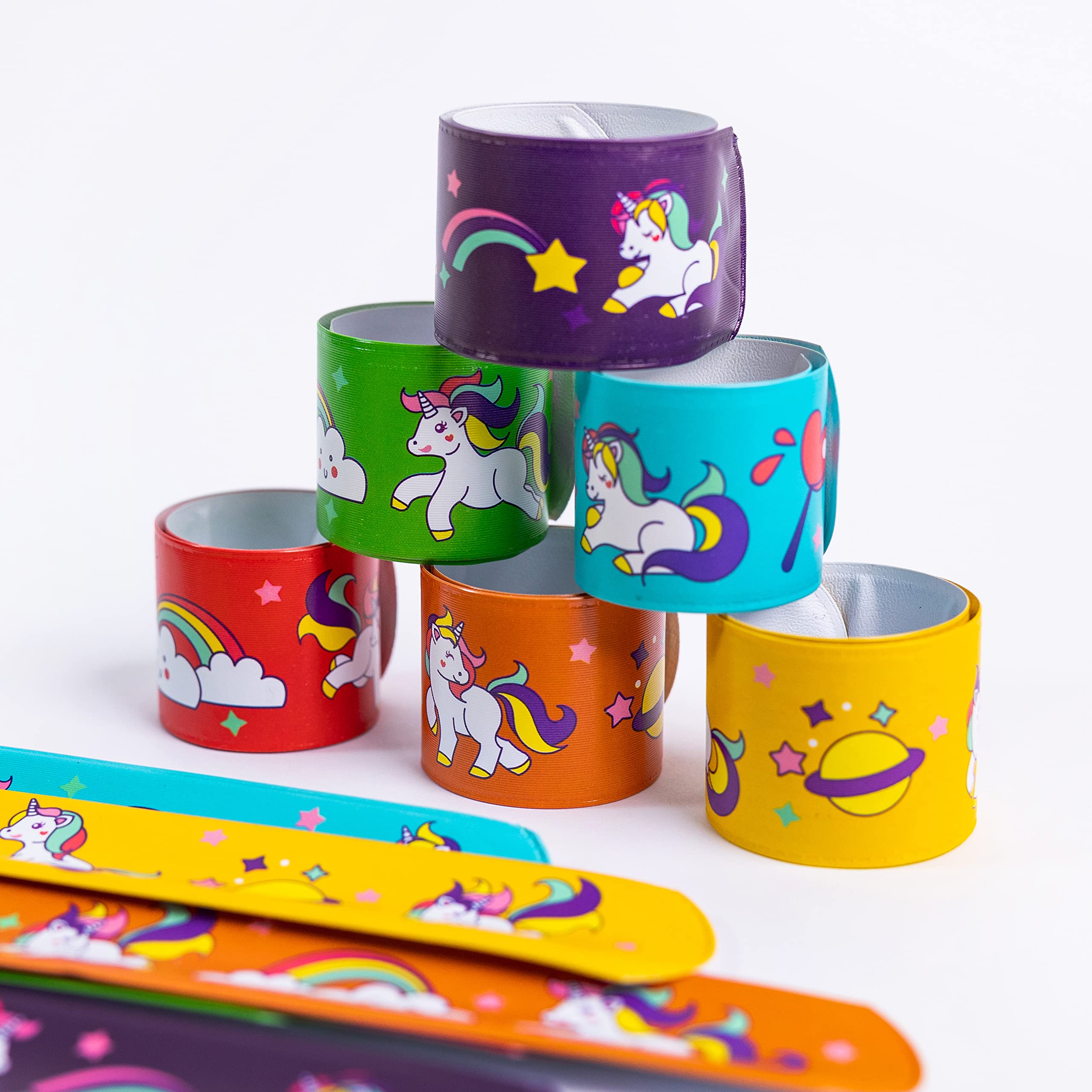 Toyseum 30 Unicorn Slap Bands for Party Bags Fillers - Girls Themed Party Supplies, Multi-Pack Snap Bands (6 Unique Designs)