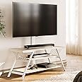 FITUEYES Wood TV Stand with Mount for 32-65 Inch TVS Entertainment Center with Mount for LCD/LED Flat Curved Screens - Height Adjustable, Cable Management, Open Storage, White, VESA 600 x 400 mm