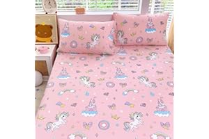 Homilay Queen Sheets Set Kids - 4 Piece Pink Unicorn Sheets for Boys, Girls, Teens, Toddler, Easy Fit Deep Pockets, Breathable, Wrinkle-Free, Cozy Soft Cartoon Print Cute Bed Sheets