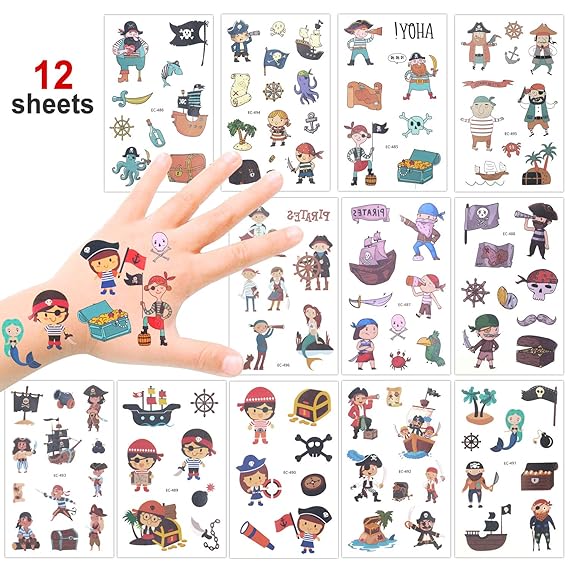 Konsait Howaf Über 100 Piraten Tattoo Set, Kindertattoos Jungs Mädchen temporäre Tattoo Aufkleber for Piraten Party Kindergeb