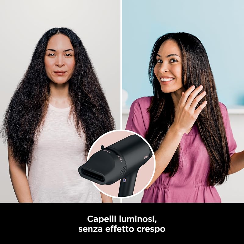 STYLE iQ Asciugacapelli e Styler per Capelli a Ioni 3 in 1, con Spazzola, Diffusore per Ricci e Concentratore, Asciugatura Veloce, Senza Danni, Impostazioni Automatiche, Nero/Oro Rosa, HD120EU