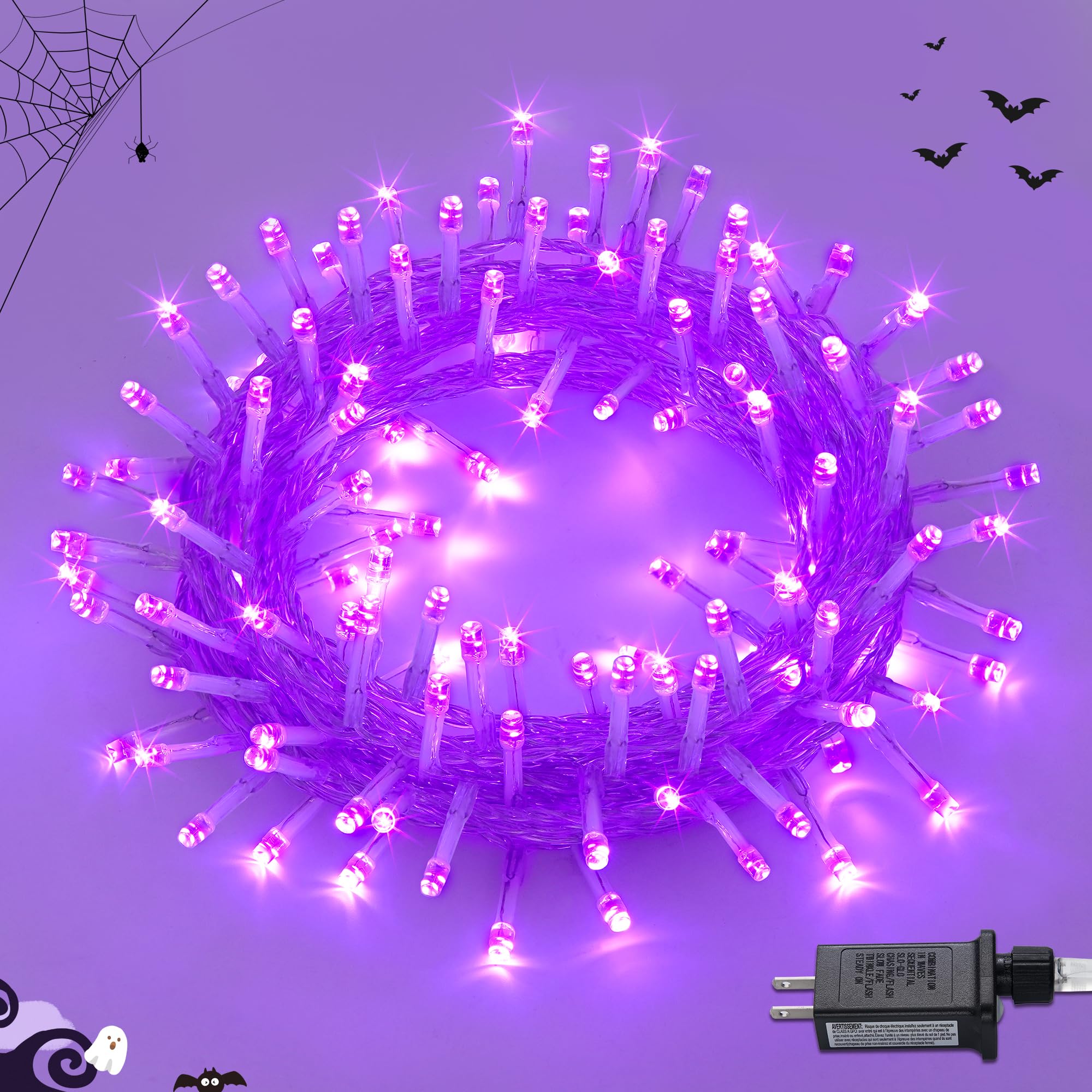 Photo 1 of 100 LED 33ft Purple Halloween Lights Outdoor, Connectable Christmas Lights Waterproof, 8 Modes Purple String Lights for Halloween Decorations