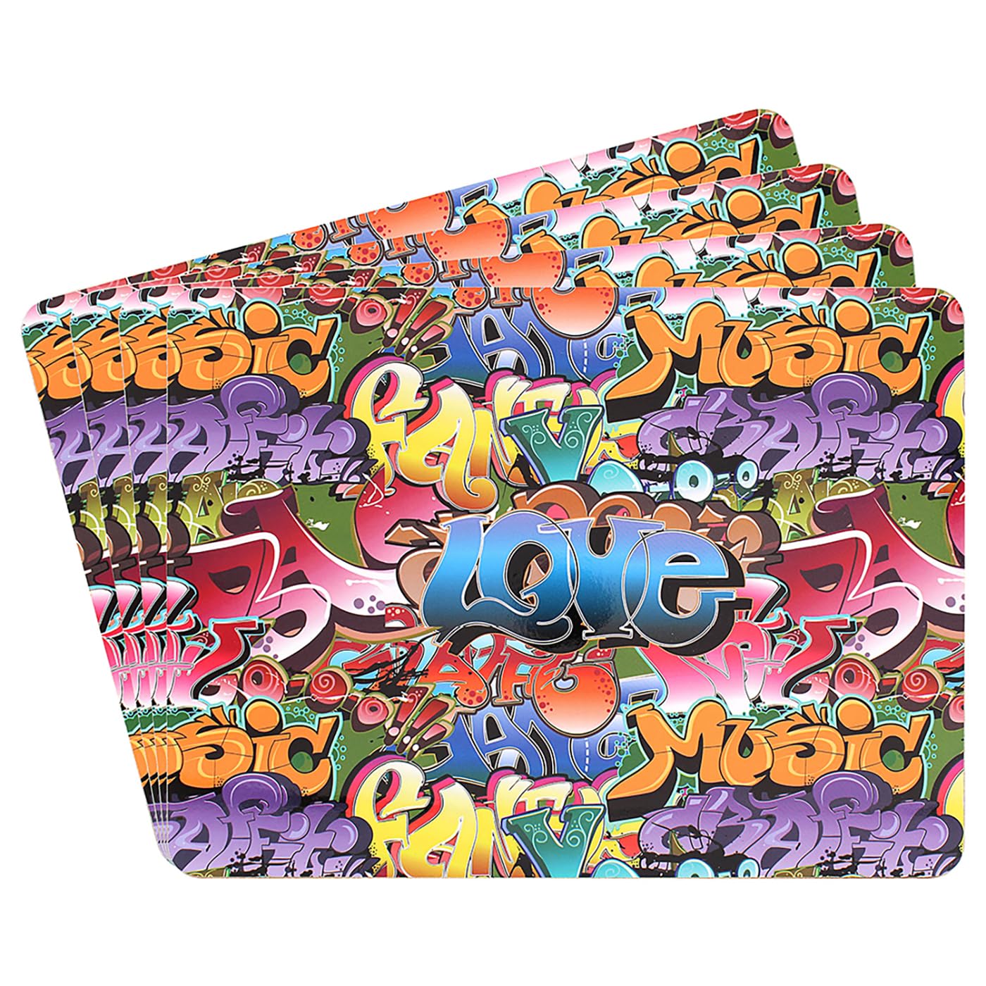 Lesser & Pavey Pack of 4 Table Place Mats | Place Mats For Table With British Designs | Mats For All Types Of Kitchens (Graffiti Set 4)