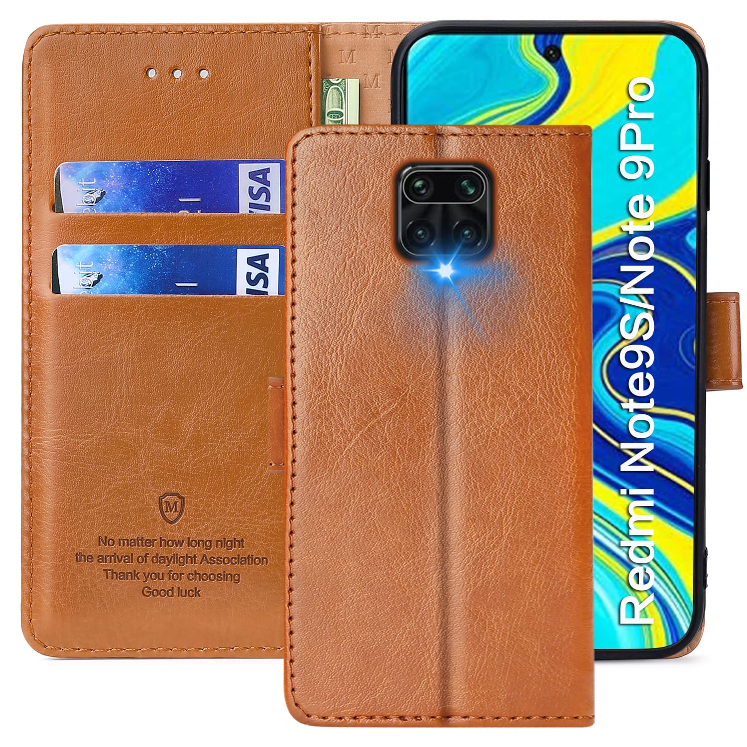FMPCUON Case For Xiaomi Redmi Note 9S/Note 9 Pro/Note 9 Pro Max/Poco M2,High-grade Leather Flip Wallet Phone Case Cover for Xiaomi Redmi Note 9 Pro 6.67 Inches [Card Slots] [Kickstand] -(Brown) — image 1
