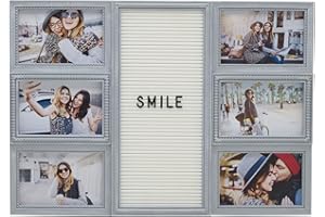 Melannco Customizable Letterboard 6-Opening Photo Collage, 20 x 14 inch, Distressed Grey