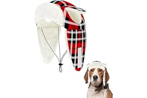 PET SHOW Dog Trapper Hat Winter Hat for Small Medium Dogs Christmas Warm Fleece Aviator Hats with Ear Flaps Adjustable Outdoor Boy Pet Pilot Costume Cap M-Red Plaid/with Ear Holes