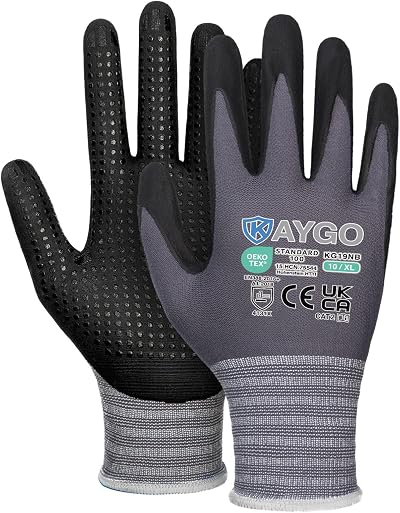 KAYGO KG19N Work Gloves MicroFoam Nitrile Grip Dots XL Grey 3 Pairs