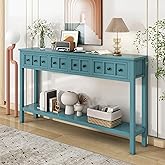 Merax Wood Entryway Table with 4 Drawers and 1 Shelf | Farmhouse Console Table with Storage, Sofa Table Behind Couch, for Living Room, for Foyer, Turquoise Green
