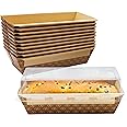Avant Grub Baking Pan Chef Grade 1Lb Paper Loaf Pans 10 Pk. Elegant Disposable Bakeable Kraft Pan Supplies for Baking Bread, Small Meatloaf, Bundt Cake, Sweets, Kraft Paper - With Lids