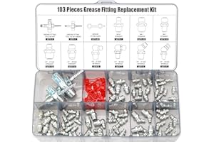AUTOWANDERER TOOL Grease Zerk Cleaner Tool, Grease Fitting Cleaning Tool Zerk Grease Removal Set, 1/4" 1/8" M6 M8 M10 SAE and Metric 75pcs Zerk Fittings with Caps