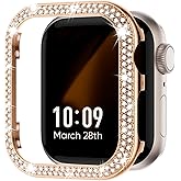 Missair Bling Case Compatible with Apple Watch Series 6 5 4 SE, Women Glitter Double Row Crystal Diamond Frame Stainless Steel Metal Protective Cover Bumper for iWatch 40mm, Rosegold