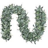 SOMYTING Artificial Eucalyptus Garland, 2Pack Lush Silver Dollar Eucalyptus Leaves Vine Faux Greenery Garland Spring Garland for Mantel Baby Shower Wedding Party Table Room Home Decor