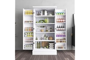 kepptory Kitchen Pantry Cabinet, Pantry Storage Cabinet with Adjustable Shelves and Drawer, Sideboard Buffet Cupboards Storage Shelf for Home Office Use (White, 16" D x 24" W x 47" H)