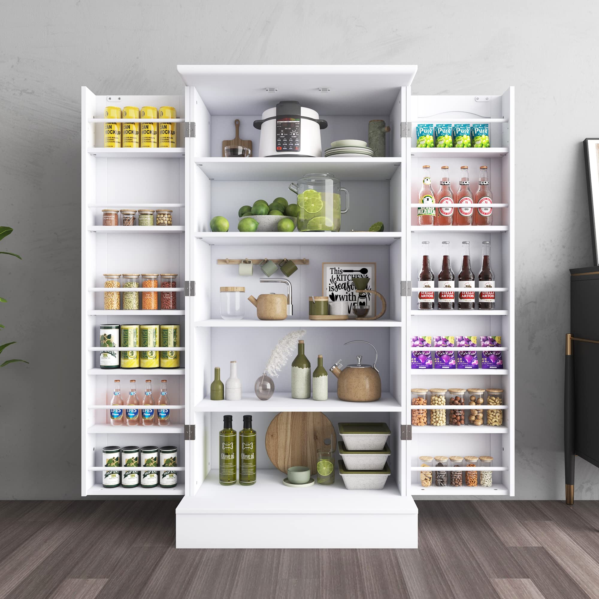 Photo 1 of kepptory Kitchen Pantry Cabinet, Pantry Storage Cabinet with Adjustable Shelves and Drawer, Sideboard Buffet Cupboards Storage Shelf for Home Office Use (White, 16" D x 24" W x 47" H)