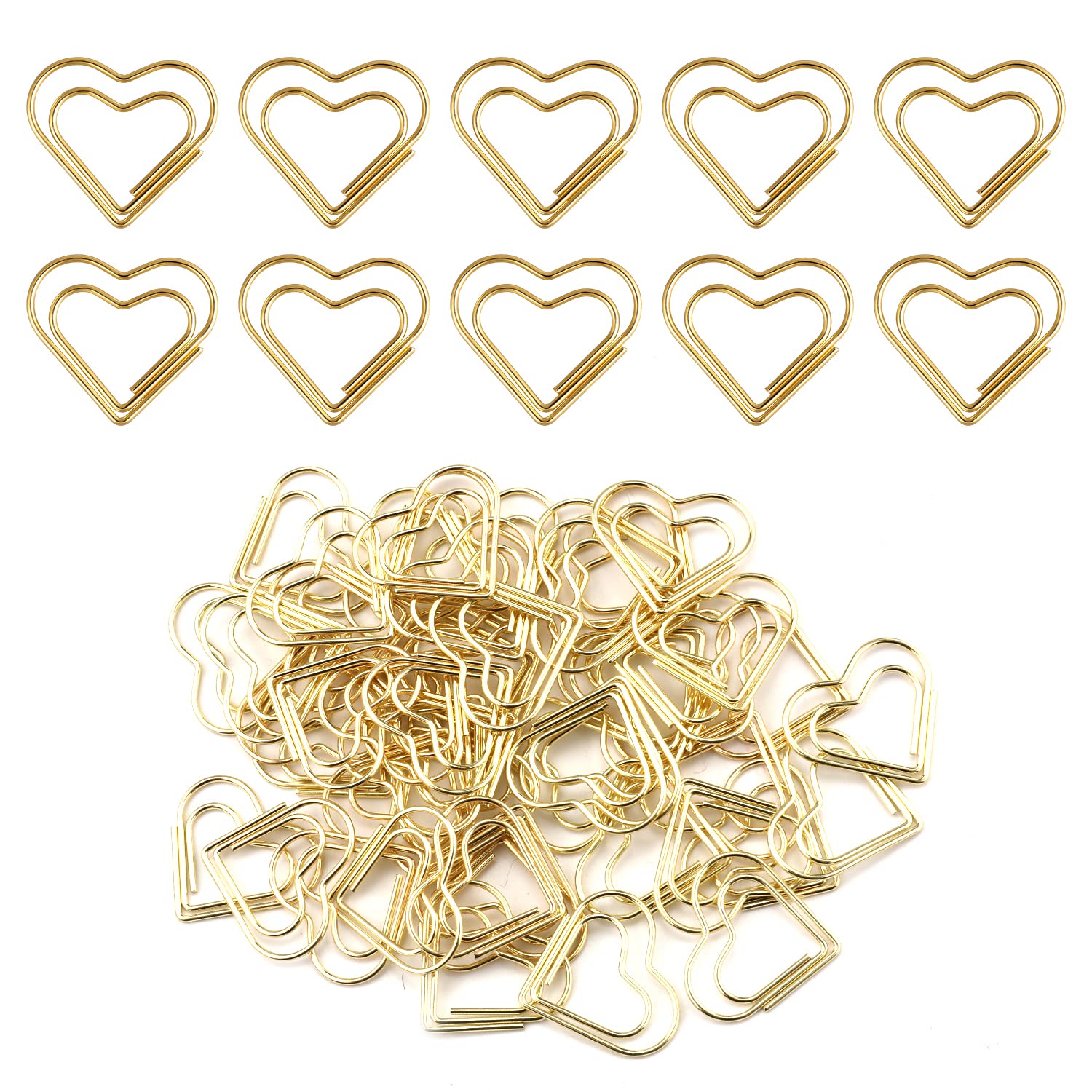 Photo 1 of 100pcs Mini Gold Heart Paper Clips, Small Cute Love Shaped Stainless Steel Metal Bookmarks for Document Note Sorting, Wedding Decoration, Crafts, Kids, Office Supplies