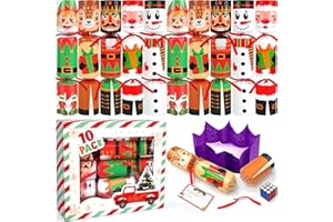 SURCVIO 10 Pack Non-Snap Christmas Table Party Favors with Party Hats Joke Little Gifts for Kids Adults, Christmas Cute Characters Design, Xmas Seasonal Holiday Dinner Traditions Supplies