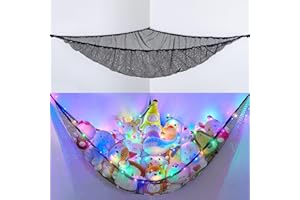 BeBeJoJo Stuffed Animals Storage with LED Light Room Decor Stuffed Animals Hammock Corner Kids Toy Storage Organizer Wall Decor Net for Stuffed Animals, Black (Pack of 1)