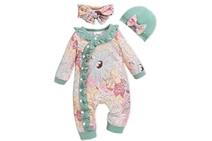 DORESBEBE Newborn Baby Girl Clothes Infant Floral Print One-Piece Romper+Jumpsuit+Bodysuit+Hat+Headband