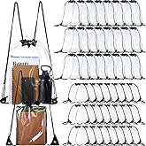 Silkfly 50 Pcs Clear Drawstring Backpacks Bulk Stadium Approved Bags for Men Women Gym Sport Colleges Event Security, 13 x 17 inch, 11.8 x 11.8 inch, black