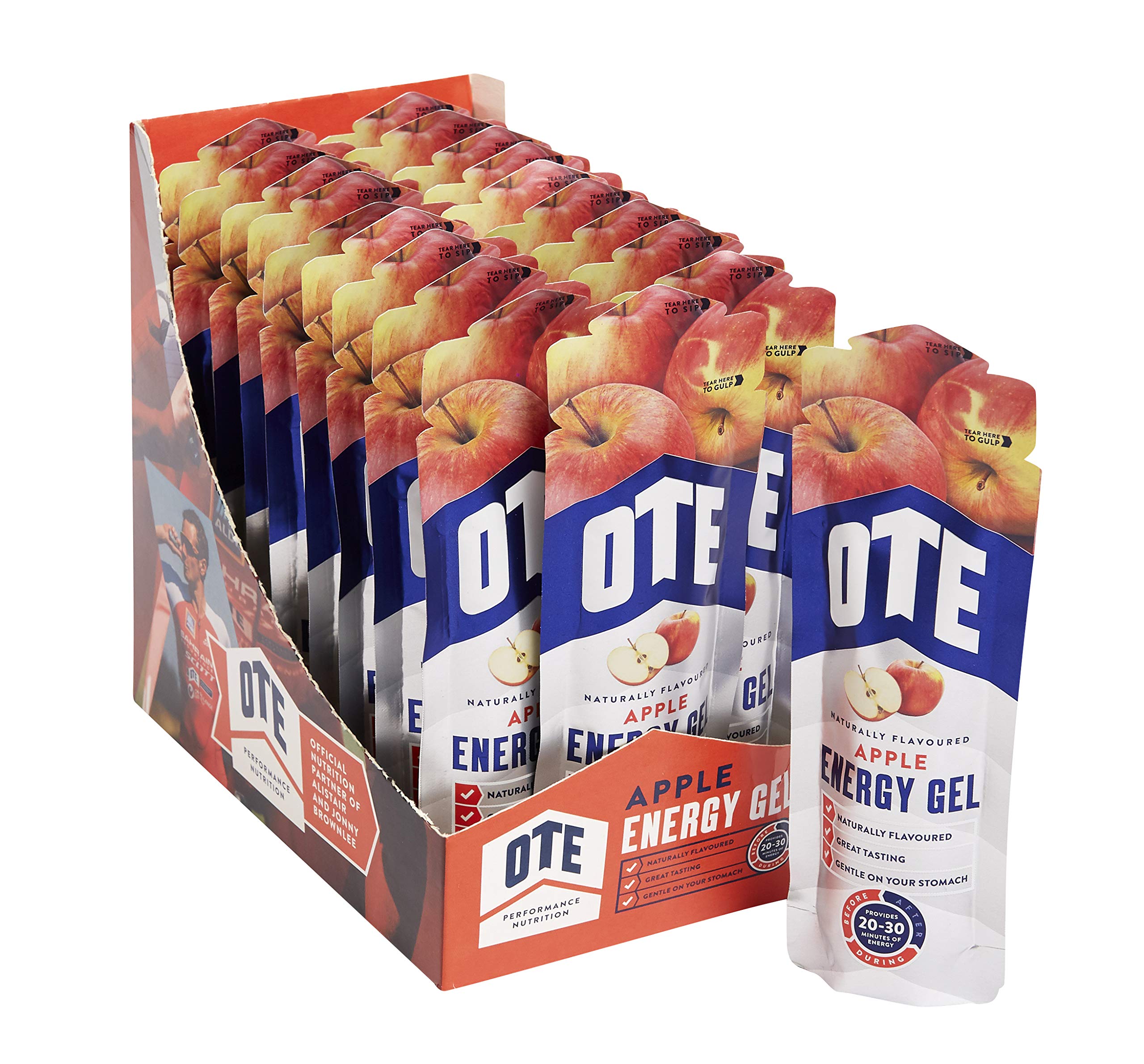 OTE Sports Energy Gels - Cycling Gels with 20g of Carbohydrates - Energy Gels for Running - 56g x 20 (Apple)