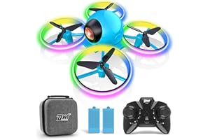 Dwi Dowellin 10 Minutes Long Flight Time Mini Drone for Kids with Blinking Light One Key Take Off Spin Crash Proof RC Nano Quadcopter Toys Drones for Beginners Boys and Girls with Carrying Case, Blue