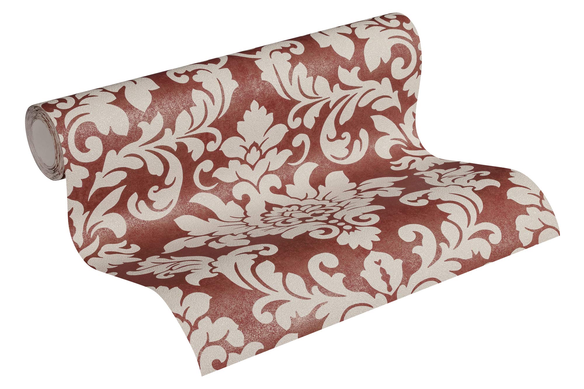 Livingwalls Non-Woven Wallpaper Diamonds Wallpaper with Ornaments Baroque 10.05 m x 0.53 m red Gold Beige 372705 37270-5