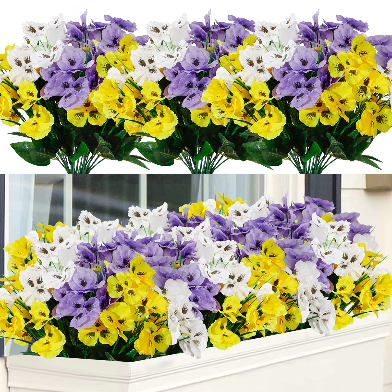 Weldomcor 9 Bundles Artificial Flowers Outdoor UV Resistant Fake Pansy Flowers Summer Decoration Floral DIY Tables Party Home Greenery Shrubs Plants Porch Garden Decor — image 1