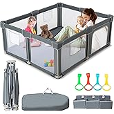 59"x71" Playpen, Tool Free Assembly Foldable Play Yard with Gates, Fence with Storage Bag & 4 Handlers for Indoor & Outdoor