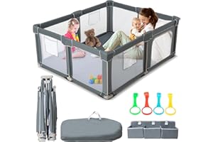 59"x71" Playpen, Tool Free Assembly Foldable Play Yard with Gates, Fence with Storage Bag & 4 Handlers for Indoor & Outdoor