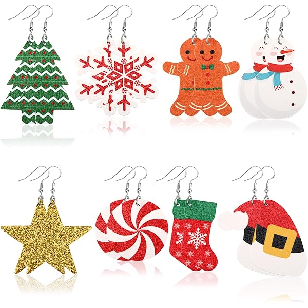 Christmas Earring Set for Women, 6 Pairs Wooden Snowman Santa Claus Reindeer Snowflake Christmas Tree Drop Dangle Earrings for Women, Christmas Holiday Earring Set for Women