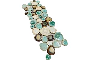Hominter Pebble Porcelain Mosaic Glossy Mixed Aqua, Cream & Coffee Glazed Ceramic Tile for Bathroom, Shower Floor, Accent Wall, Spa Decor (3x12 Sample)