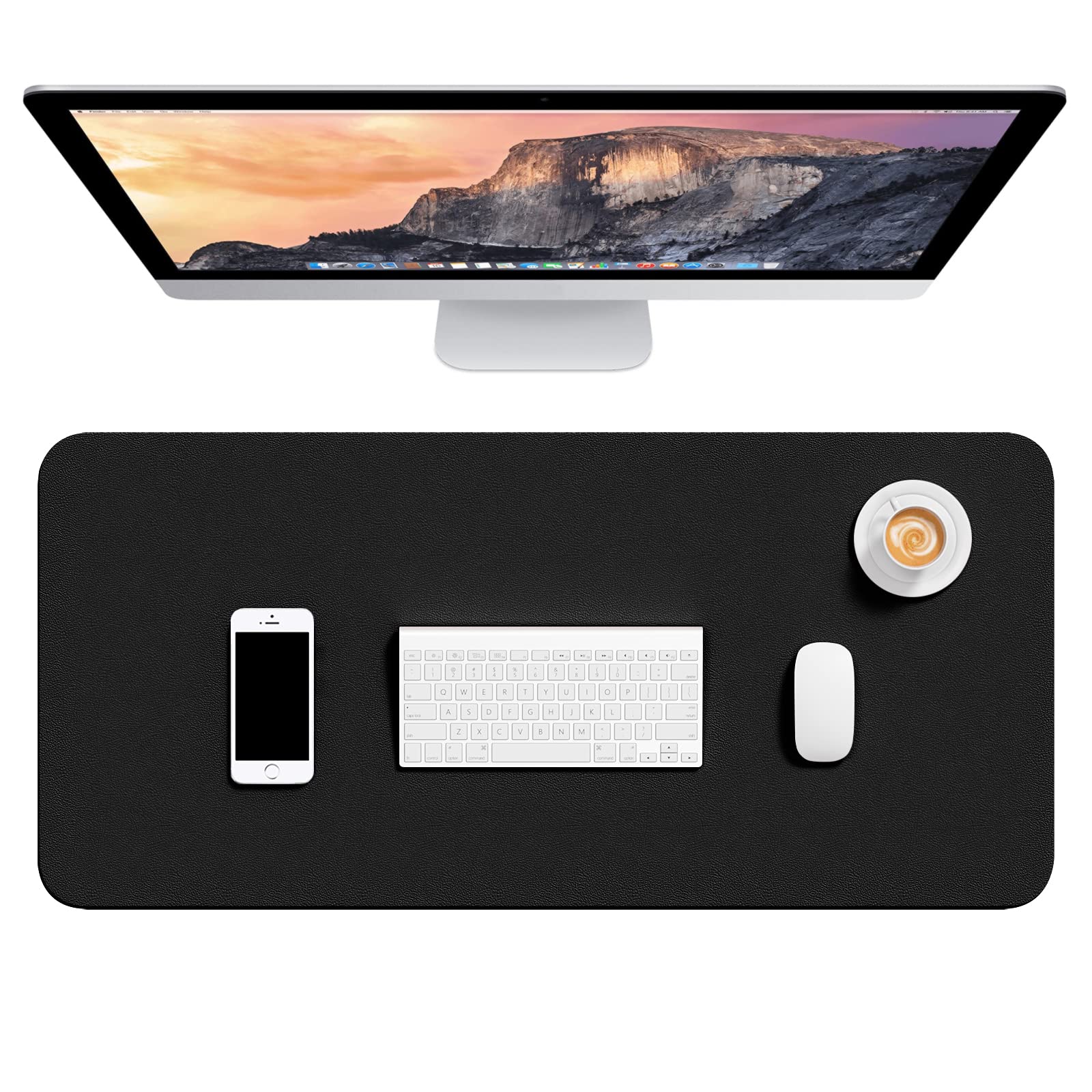 Hsurbtra Desk Pad, 30" x 14" PU Leather Desk Mat, XL Extended Mouse Pad, Waterproof Desktop Blotter Protector, Non-Slip Ultra Thin Large Laptop Keyboard Writing Mat for Office Home, Black