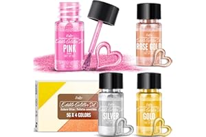 Edible Glitter Set - 4 Colors Edible Luster Dust Metallic Food Grade Coloring Glitter for Drinks, Baking, Cake Decorating - E