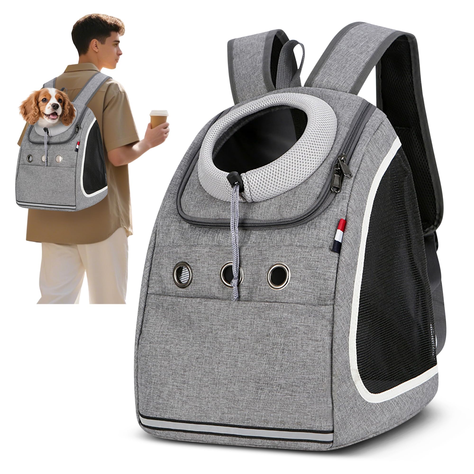 ALLSOPETS Dog Backpack Portable Cat Carrier Bag Travel Pet Backpack for Small Dog Cats Breathable Dog Rucksack Pet Carrying Bag for Travel Hiking Camping Outdoor (Light Gray)