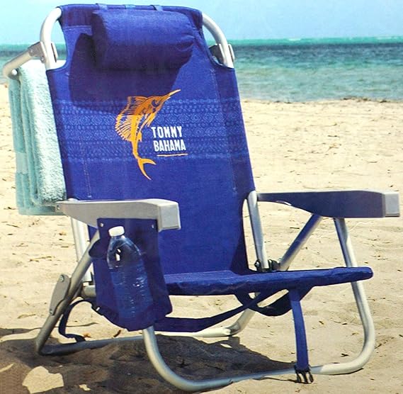 Tommy Bahama Silla de Playa Tipo Mochila Reclinan 5 Posiciones (Azul