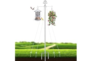 IMARTINE 98" Adjustable Bird Feeder Pole,Stainless Steel Double Shepherds Hooks for Outdoor Hanging of Plants Baskets, Solar Lanterns, Wind Chimes, Bird Feeder Stand Heavy Duty with 3 Prongs Base(Silver)