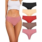 voenxe Seamless Women Underwear Thongs,High Waisted No Show Ladies Panties,Breathable Comfy Active Hi Rise Cut Undies,5-Pack