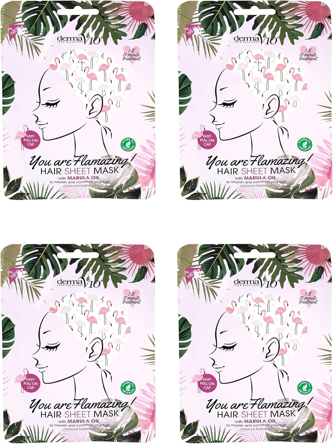 Derma V10 Hair Sheet Mask Nourishing and Conditioning X 4 Pack Vegan (4 Pack Marula Oil), 1 count (Pack of 4)