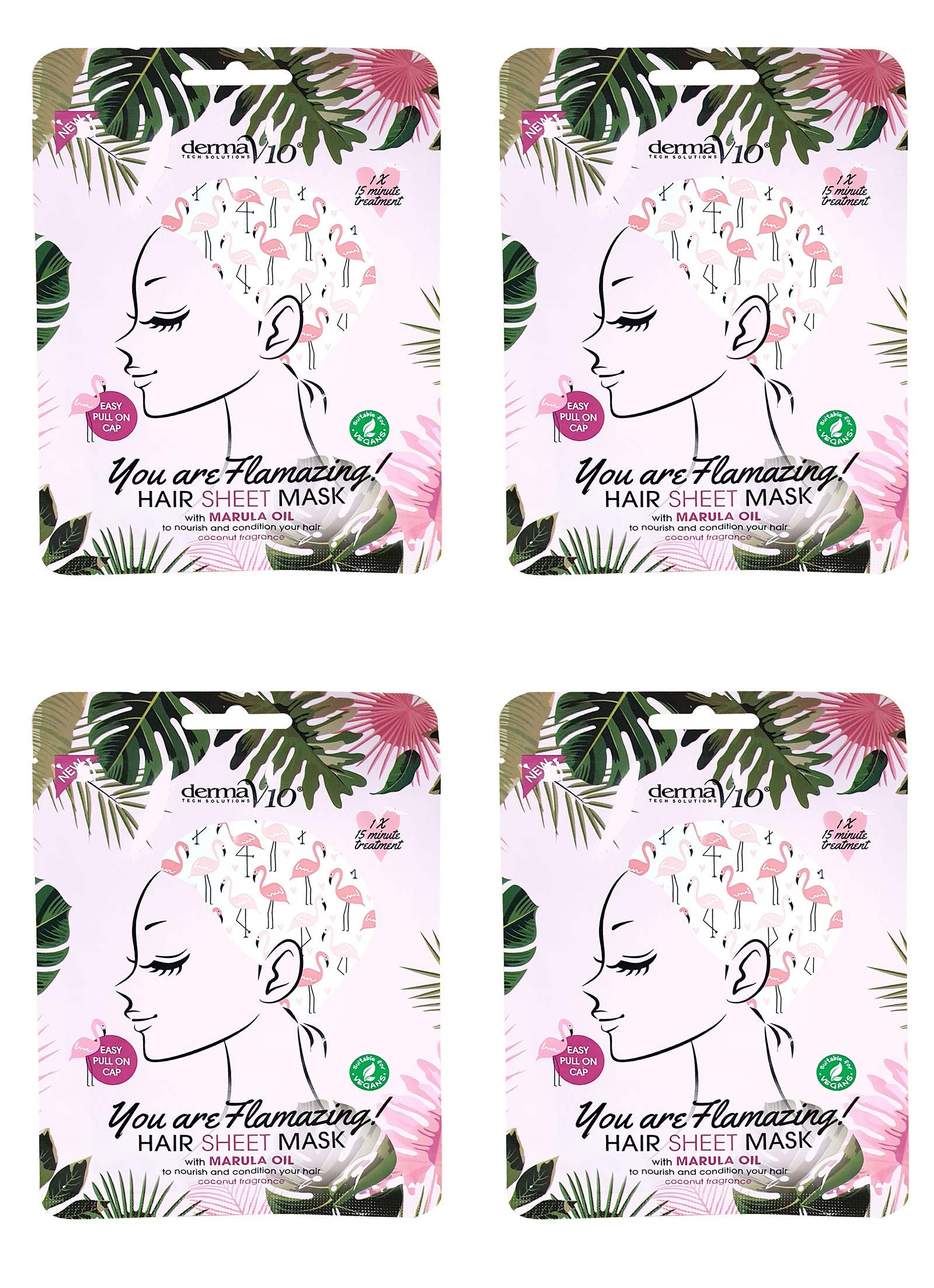 Derma V10 Hair Sheet Mask Nourishing and Conditioning X 4 Pack Vegan (4 Pack Marula Oil)